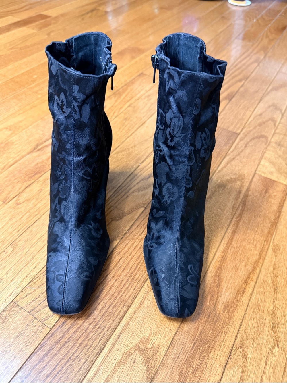 Via Spiga Black Floral Jacquard Ankle Booties